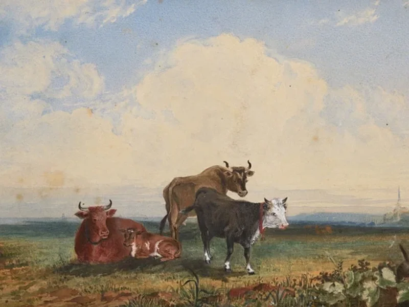 1817-Hermann Eduard Hartmann - Paesaggio con mucche